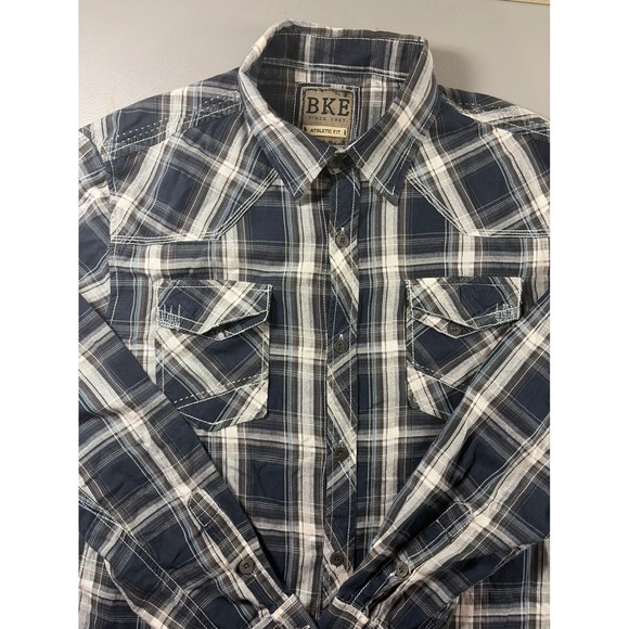 BKE Other - BKE Plaid Button Down Shirt Mens XL Navy‎ Blue Athletic Fit Western Long Sleeve